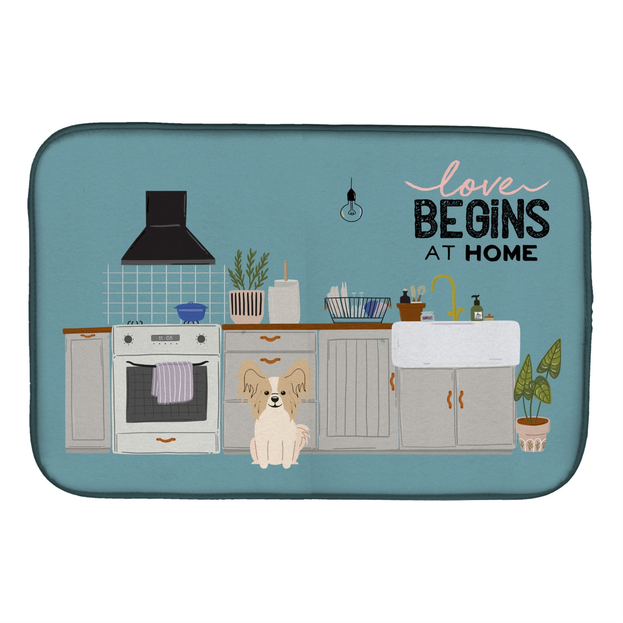 Sable White Papillon Kitchen Scene Dish Drying Mat